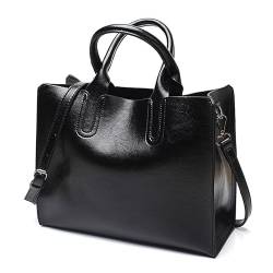 Long Keeper Leder-Tragetaschen für Damen, großer Tragegriff oben, Handtasche, Schultertasche, Vintage, Damen-Crossbody-Tasche mit verstellbarem Riemen, Schwarz von Long Keeper