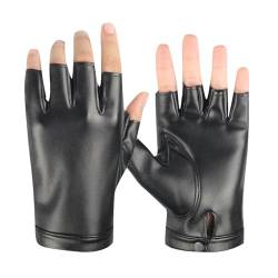 Long Keeper Lederhandschuhe Fingerlose für Herren Damen Ungefüttert Schwarze Halbfinger Handschuhe Leder Punk Costume für Autofahrer Fahren Cosplay Outdoor von Long Keeper