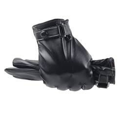 Long Keeper Lederhandschuhe Herren Winter - Handschuhe Touchscreen Warm Vlies Kunstleder Autofahrer Handschuhe Schwarz Leder für Herren Outdoor von Long Keeper