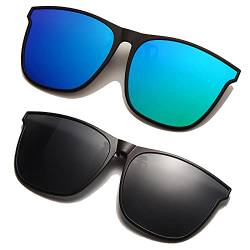 Long Keeper Polarisierte Sonnenbrille Clip für Brillenträger - 2 Paar Sonnenbrille Zum Aufstecken Polarisiert, Sonnenbrillen Aufsatz Brille Damen Herren (Grau+Grün) von Long Keeper