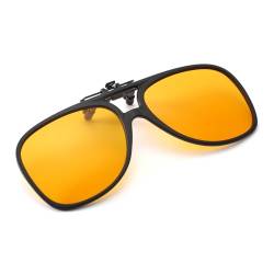 Long Keeper Polarisierte Sonnenbrille im Pilotenstil zum Anklippen über Sehstärke Brillen für Männer Frauen Retro Doppelbrücke Fahren Clip On Sonnenschutz UV400, Schwarzer Rahmen, gelbe Linse von Long Keeper