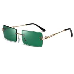 Long Keeper Randlose Grüne Kleeblatt Sonnenbrille für St Patrick's Day Kobold Kostüm Retro Rechteck Sonnenbrille Party Festival Metall Rahmen Für Damen Herren von Long Keeper