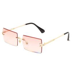 Long Keeper Rechteckige Sonnenbrille ohne Rahmen UV400 Quadratische rahmenlose Brille Blendschutz für Frauen, Rosen-Farbverlauf von Long Keeper