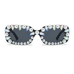 Long Keeper Retro Rechteckige Sonnenbrille Perlen und Strass für Herren Damen Mode Partybrille Fancy Festival Sonnenbrille Eckig Vintage UV Schutz, 52MM von Long Keeper