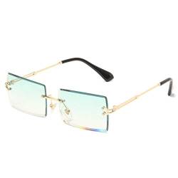 Long Keeper Sonnenbrille Damen Vintage 90s Retro Rechteckig Sonnenbrille Randlos Für Damen Herren Mit Uv Schutz (Farbverlauf Grün) von Long Keeper