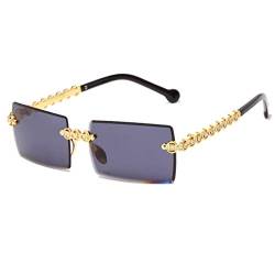 Long Keeper Sonnenbrille Damen Vintage 90s Retro Rechteckig Sonnenbrille Randlos Für Damen Herren Mit Uv Schutz (Tempel mit Strass/Dunkelgrau) von Long Keeper