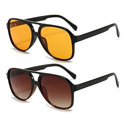 Long Keeper Vintage Sonnenbrille Polarisiert für Herren Damen Klassisch 70er Retro Sonnenbrille Pilotenbrille Groß mit UV400 Schutz von Long Keeper