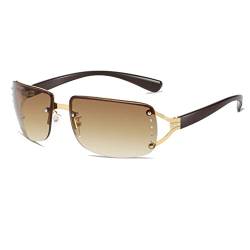 Long Keeper Vintage Sonnenbrille Rechteckig Randlos für Damen Herren Retro 90er Y2k Brille, Coole Randlose Sonnenbrille Männer Fashion mit UV400 Schutz von Long Keeper