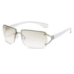 Long Keeper Vintage Sonnenbrille Rechteckig Randlos für Damen Herren Retro 90er Y2k Brille, Coole Randlose Sonnenbrille Männer Fashion mit UV400 Schutz von Long Keeper