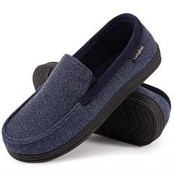 LongBay Herren Memory Foam Mokassin Hausschuhe Plüsch Fleece Haus Slipper in Indoor Outdoor Schuhe, 42 EU Marineblau von LongBay