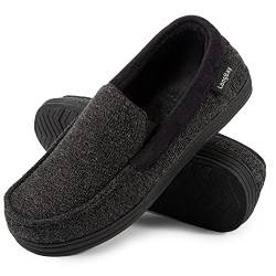 LongBay Herren Memory Foam Mokassin Hausschuhe Plüsch Fleece Haus Slipper in Indoor Outdoor Schuhe, 45 EU Schwarz von LongBay