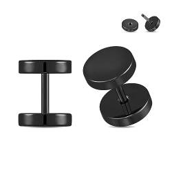 Longbeauty 1 Paar 16G (1,2MM) G23 Titan Ohrstecker Fake Ohrplugs Ohr Tunnel Gauges Herren Damen Unisex Kreis Punkstil Ohr-Piercing Ohrringe, Schwarz, 6MM von Longbeauty