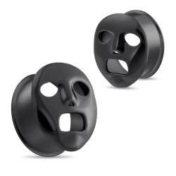 Longbeauty 1 Paar 316L Edelstahl Ohr Tunnels mit Maske 8MM-16MM Ohrdrehner Herren Damen Ohr Plug Gauges Piercing Gesicht Design Retro Expander, Schwarz, 10MM von Longbeauty