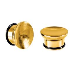 Longbeauty 1 Paar Edelstahl Ohr Plugs Tunnels Flesh Double Flared für Gestreckte Expander Ohrpiercing Schmuck, Gold, 10MM von Longbeauty