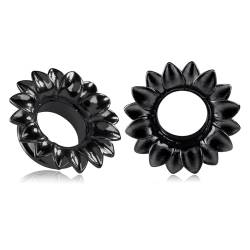 Longbeauty 1 Paar Flesh Tunnel Edelstahl Ohr Plugs Expander Gauges Blumen Ohr Piercing Schmuck für Damen Herren, Schwarz, 8MM von Longbeauty