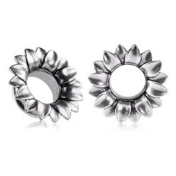 Longbeauty 1 Paar Flesh Tunnel Edelstahl Ohr Plugs Expander Gauges Blumen Ohr Piercing Schmuck für Damen Herren, Silber, 10MM von Longbeauty