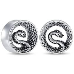 Longbeauty 1 Paar Ohr Flesh Tunnels Plugs Gauges Saddles Double Flare Schlange Edelstahl Expander Stretcher Ohrpiercing Körperschmuck, Silber, 8mm von Longbeauty