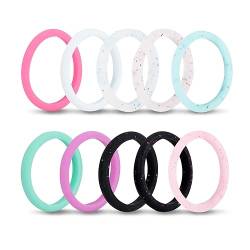 Longbeauty 10 Stk Silikon Ehering 2.7mm Gummi Hochzeit Bands Gummibänder Ring für Sport Outdoor Fitness, Größe 54 von Longbeauty