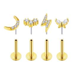 Longbeauty 12 Stk Fadenlose Piercing Studs Push-In StiftKnorpel Tragus Lippenpiercing Labret Medusa Bars Edelstahl CZ Ohrstecker Piercing Schmuck, Gold von Longbeauty