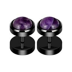 Longbeauty 2 Stück 316L Edelstahl Fake Plugs Ohr Ohrstecker Piercing Ohrringe Edelstein Amethyst Opal Lila Hellblau Silber Schwarz Damen Herren Körperschmuck Ohrschmuck von Longbeauty