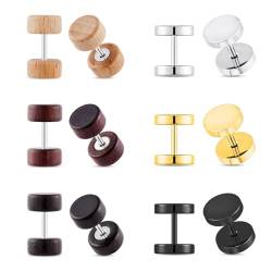 Longbeauty 6 Paar 16G Herren Damen Holz Edelstahl Ohrstecker Set Ohrringe Ohrläppchen Fake Plug Tunnel Schraube Ohr Piercing Ohrschmuck, Stil A, 6MM von Longbeauty