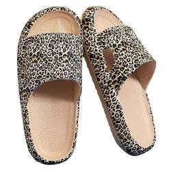 Badeschuhe Damen Cozislides Original Slippers Leopard Wolken Slipper Cloudyzz Schlappen Super Weiche Airfloppy Hausschuhe rutschfeste Pantoletten Badelatschen Offener Zehentranner Sommer (Khaki, 43) von Longra