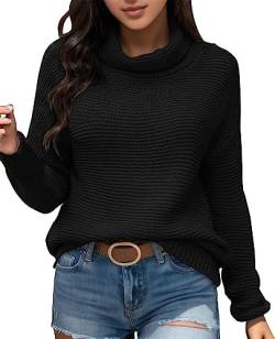 Damen Strickpullover Sweater Casual Herbst Outfit Pullover Langarm Sweatshirt Lose Pulli Warm Outwear Pullover Oberteile Herbst Winter Strickpulli Langarm Damen Winterpullover (Black, L) von Longra