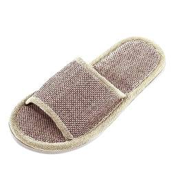 Hausschuhe Damen Herren Bequem Weiche Leinen offener Zeh Pantoffeln Baumwolle Pantoffeln Home Comfort Pantoffeln Zuhause Atmungsaktiv Pantoffeln Slipper Gästehausschuhe für Drinnen und (Grey, 42-43) von Longra