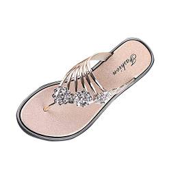 Longra Sommer Flip Flops Damen Sandalen Blumen Flipflop Badelatschen Strandschuhe Freizeit Sommer Flache Zehentrenne Göttin Strasssteine Sandaletten Bohemian Flip Flops Pool Strand Flip-On (A, 38) von Longra