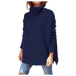 Rollkragenpullover Damen Rollkragen Pulli Sweater Lockere Lange Pullover Strickpullover Lässige Damenbluse Langarm Elegant Winterpullover Oversize Sweatshirt Strickpulli Sweater Langarm (b-Navy, XXL) von Longra