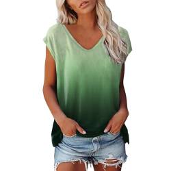 T Shirt Damen V-Ausschnitt Casual Lockere Basic Sommer Tee Shirts Freizeit T Shirts Basic Hemd Tee Tops Einfarbig Blusentops T-Shirts für Frauen (Green, XL) von Longra