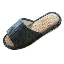 Unisex Leinen Home Hausschuhe Waschbar Badepantoletten Gästehausschuhe Rutschfeste Hausschuhe Offener Zeh Pantoffeln Baumwolle Leinen Slippers Paar Haushaltsschuhe für Frauen Männer (Navy-B, 43) von Longra