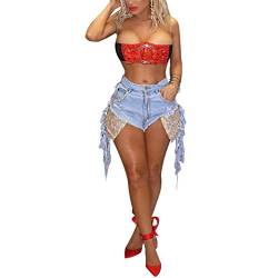 Frauen Sexy Jeans Shorts Patchwork Nähen Zerrissene Kanten Gerade Schlanke Loch Quaste Dekoration Persönlichkeit Trend Lässige Hosen XXL von Lonsdale