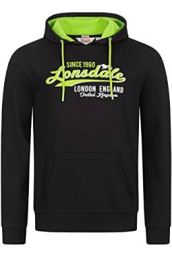 Lonsdale Men's GRATWICH Hooded Sweatshirt, Black/Neon Green, M von Lonsdale