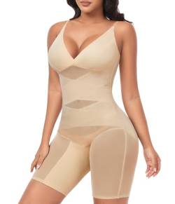 Lonya Shapewear Damen Sommer Formende Body Shaper Shorts Kontrolle des Bauches Masche Bodysuit mit Verstellbare Träger und BH-Einlagen Beige，XL von Lonya