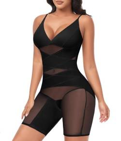 Lonya Shapewear Damen Sommer Formende Body Shaper Shorts Kontrolle des Bauches Masche Bodysuit mit Verstellbare Träger und BH-Einlagen Schwarz，XL von Lonya