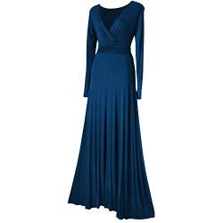 Look for the Stars Damen Kleid Maxi Langarm Langes 34-52 (Blaugrün, 46) von Look for the Stars