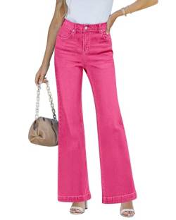 LookbookStore Damenjeans mit weitem Bein, ausgestellt, hohe Taille, Baggy-Jeans für Damen, dehnbare Denim-Hose, magenta pink, S von Lookbook Store
