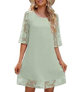 LookbookStore 3/4-Ärmel Kleid für Damen Shift Cute Sommer Tunika Floral Spitze Kleider, Mintgrün, Groß von LookbookStore