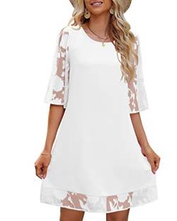 LookbookStore 3/4-Ärmel Kleid für Damen Shift Cute Sommer Tunika Floral Spitze Kleider, Weiß glänzend, Groß von LookbookStore