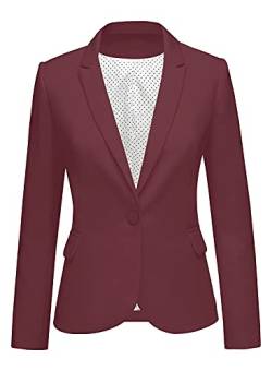 LookbookStore Damen Blazer mit gekerbten Revers-Taschen, Knopf, Arbeit, Büro, Blazer, Anzug, dunkelrot, Large von Lookbook Store