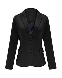 LookbookStore Damen Blazer mit gekerbten Revers-Taschen und Knöpfen, für Arbeit, Büro, Zwei Knöpfe schwarz, L von LookbookStore