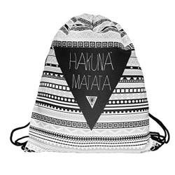 Loomiloo Kordelzug Turnbeutel mit Spruch Hakuna Matata, Muster Stoffbeutel 38x31cm, Festival Rucksack Damen und Herren von Loomiloo