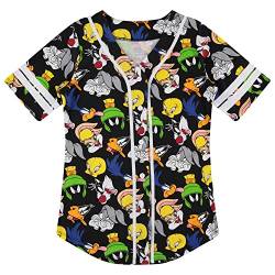 Looney Tunes Damen Baseballtrikot – Lola Bunny, Tweety, Bugs und Taz Mesh Button Down Baseball Jersey, Schwarz Weiß, Klein von Looney Tunes