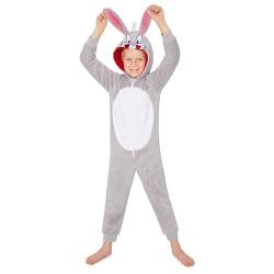 Looney Tunes Fleece Onesie für Kinder - Kuscheliger Bugs Bunny Jumpsuit - Taz Gemütlicher Schlafanzug Loungewear (Grau Bugs Bunny, 9-10 Jahre) von Looney Tunes