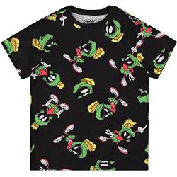 Looney Tunes Herren Marvin Shirt – Bugs Bunny Marvin The Martian and Taz Space Jam Tee – 90er Jahre klassisches Allover-T-Shirt, Schwarz, L von Looney Tunes