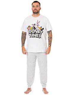 Looney Tunes Herren Pyjama | Character Lounge Hose und T-Shirt Grau Pyjama-Set | Klassisches Logo Bugs Bunny Taz Daffy Duck | Nachtwäsche Geschenke für Ihn Fanartikel von Looney Tunes
