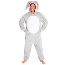 Looney Tunes Jumpsuit Herren - Onesie Herren Größen M-2XL - Kuschelige Kapuzen-Fleece-Einteiler Jumpsuits für Herren (Grau Bugs Bunny, M) von Looney Tunes