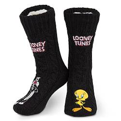 Looney Tunes Lustige Damen Socken, Stoppersocken Damen, Warme Kuschelsocken Damen (Schwarz) von Looney Tunes