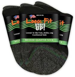 Loose Fit Stays Up Herren und Damen Casual Low Cut Socken (3er Pack) Made in USA Gepolsterte Sohle - Schwarz - Medium von Loose Fit Stays Up
